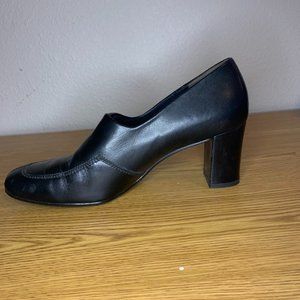 Paul Green Black Leather Block-heel Pumps